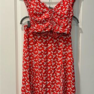 Zara Red/pink Floral Crop Top and Matching Skirt Set